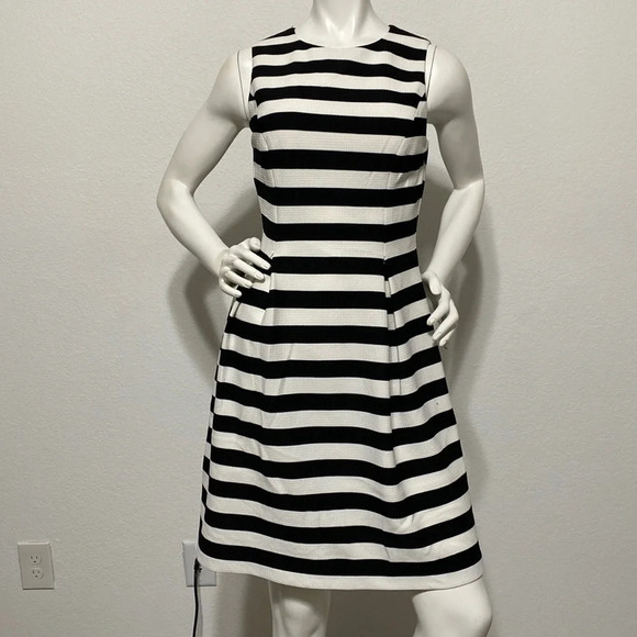 Eliza J Black & White Striped Pleated Sleeveless Fit & Flare Dress Size 4 - Picture 2 of 9